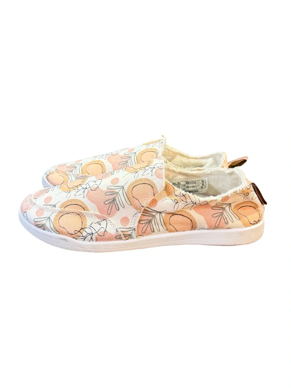 Vionic Malibu Canvas Slip-On Sneaker Peach Floral Botanical Print Women’s Size 8